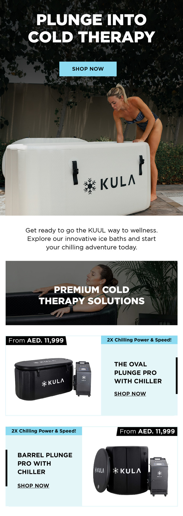 KULA welcome email for cold therapy plunges