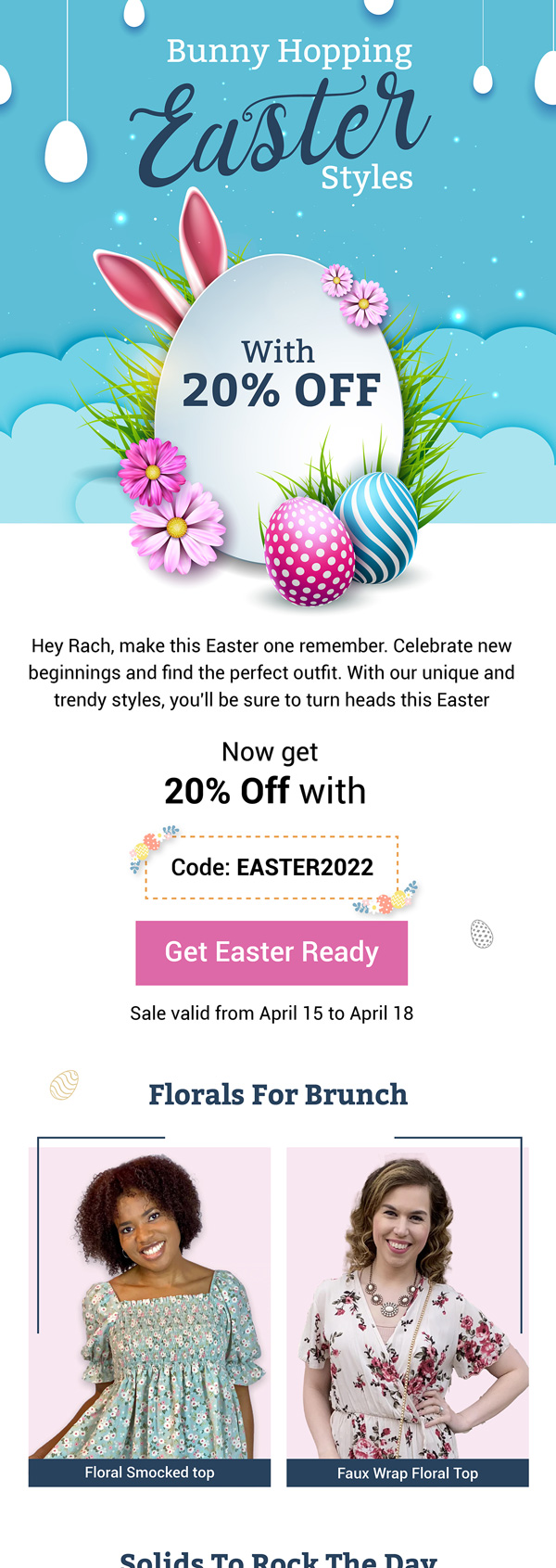 Sybaritic Boutique Easter styles email with 20% off