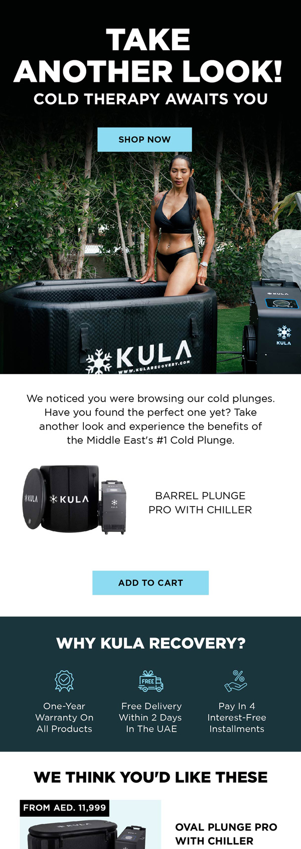 KULA browse abandonment email for cold plunges