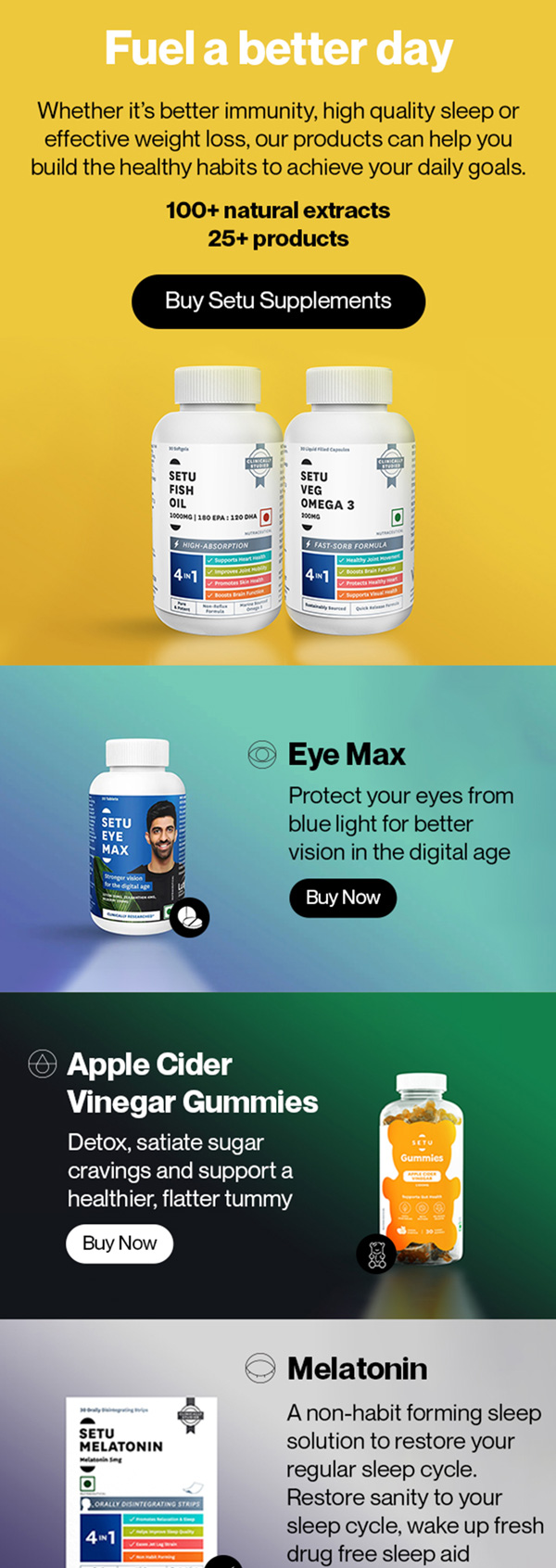 Setu email featuring bestselling supplements