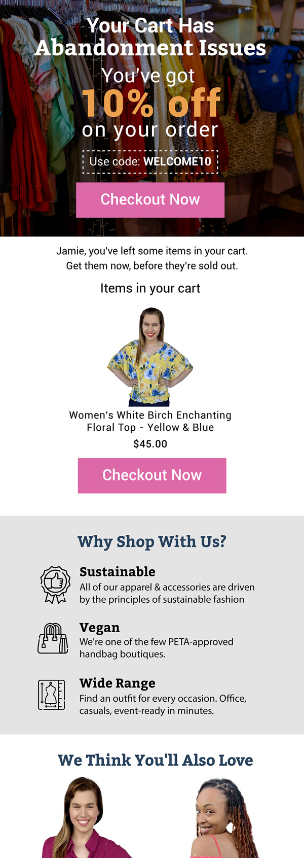 Sybaritic Boutique abandoned cart email with 10% off