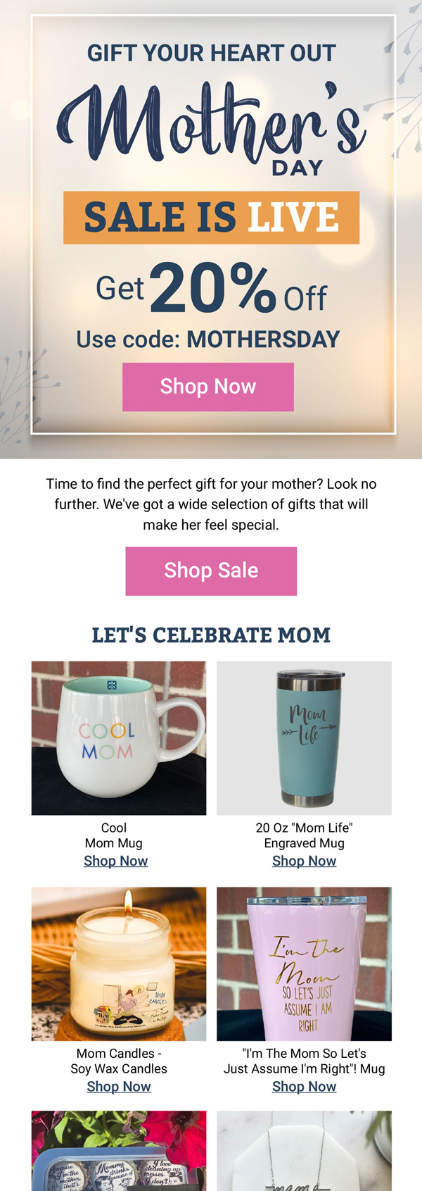 Sybaritic Boutique Mother's Day sale email with 20% off
