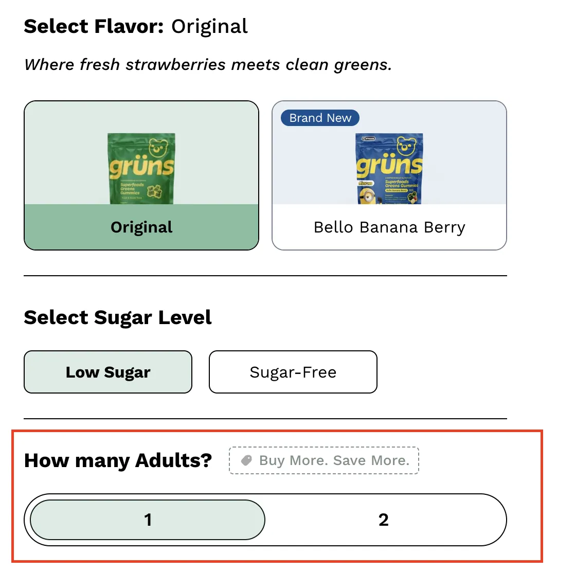 Product page asking how many adults are on the subscription