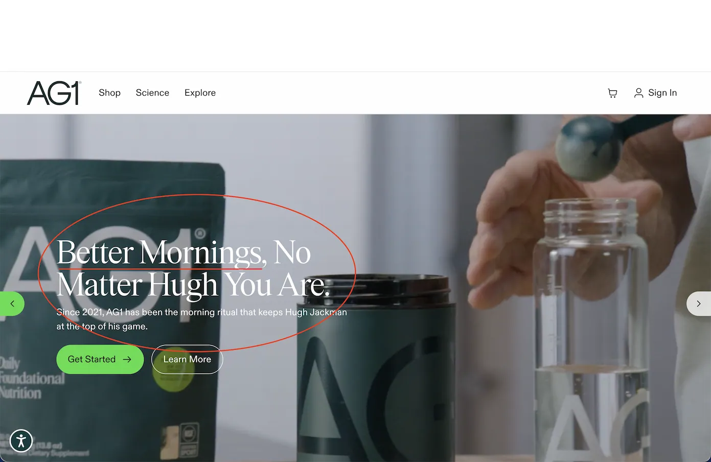 AG1 homepage: the morning ritual that keeps Hugh Jackman at the top of his game