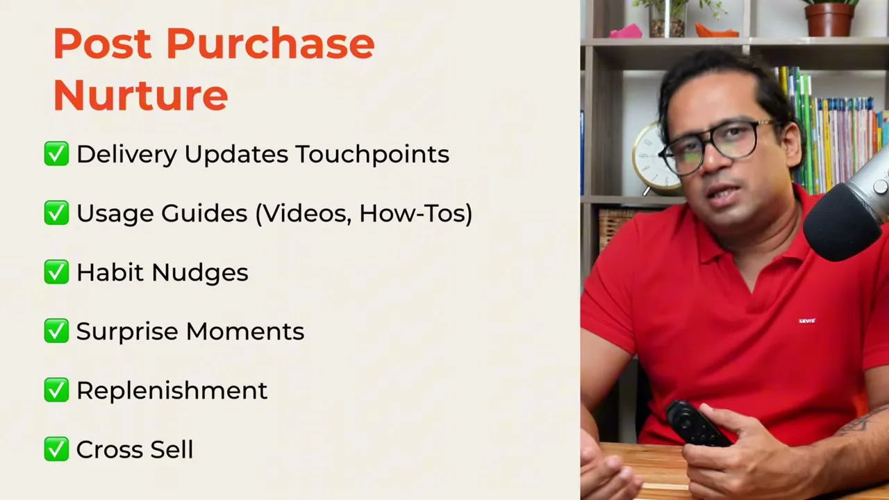 Post-purchase nurture checklist: delivery updates, usage guides, habit nudges, surprise moments, replenishment, cross-sell