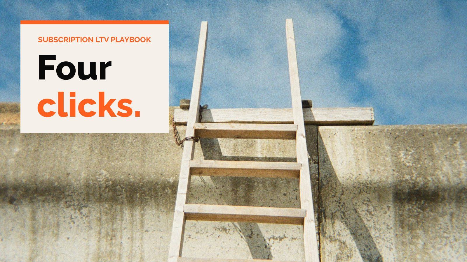 A wooden ladder leaning against a concrete wall under a blue sky